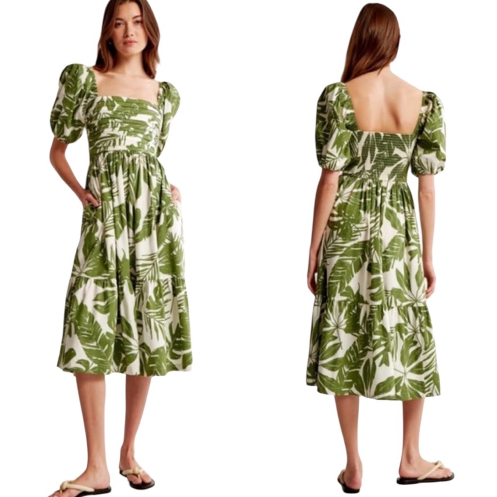 Abercrombie & Fitch Green Leaf Print Midi Dress - Picture 13 of 13
